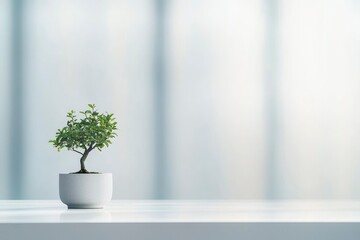Small Bonsai Tree in White Pot on Table