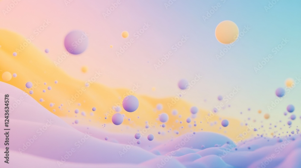 Leinwandbilder serene bokeh-inspired visual with pastel spheres floating gently in soft clouds at twilight