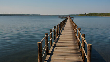 Fototapeta premium World’s Longest Wooden Bridge, Scenic Landmark with Copy Space for Text or Design 
