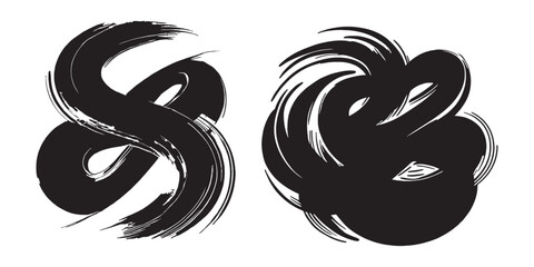 Abstract brush stroke designs and silhouette white background