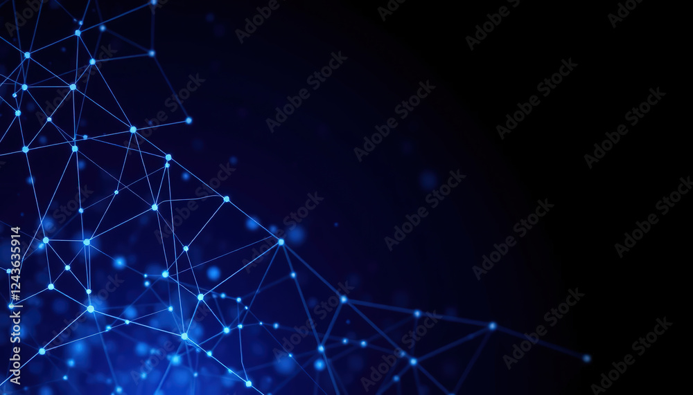 Poster blue abstract background featuring a complex network of interconnected points suitable for technolog