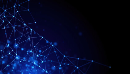 Blue abstract background featuring a complex network of interconnected points suitable for technology and science blue theme