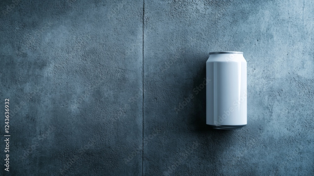 Leinwandbilder A top-down view showcases a sleek white soda can placed on a textured abstract surface, creating soft shadows and generous negative space for branding