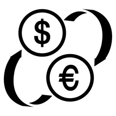 Icône symbolisant le taux de change euro et dollar, conversion de monnaie, unicolore, vecteur
