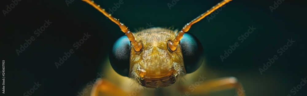 Poster intricate details of a firefly's face captured in macro photography at dusk