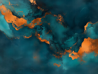 Fluid texture blending teal, blue, and burnt orange.