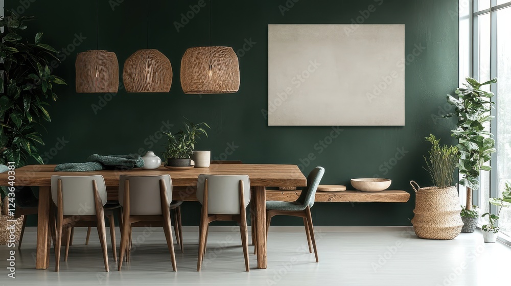 Aufkleber elegant dining area featuring a warm forest color palette with natural decor and inviting atmosphere