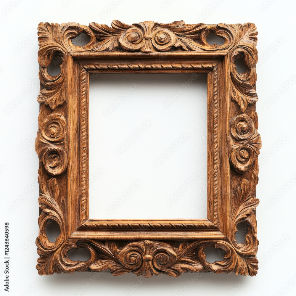 Poster Decorative wooden picture frame featuring intricate carvings showcasing craftsmanship and design in elegant style