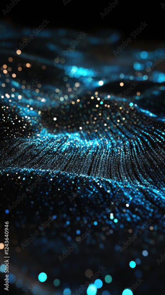 Aufkleber Cosmic bokeh effect with glowing silver and blue hues illuminating a dark textured surface