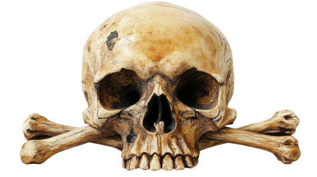 Artistic skull and crossbones display studio indoor isolated on transparent background