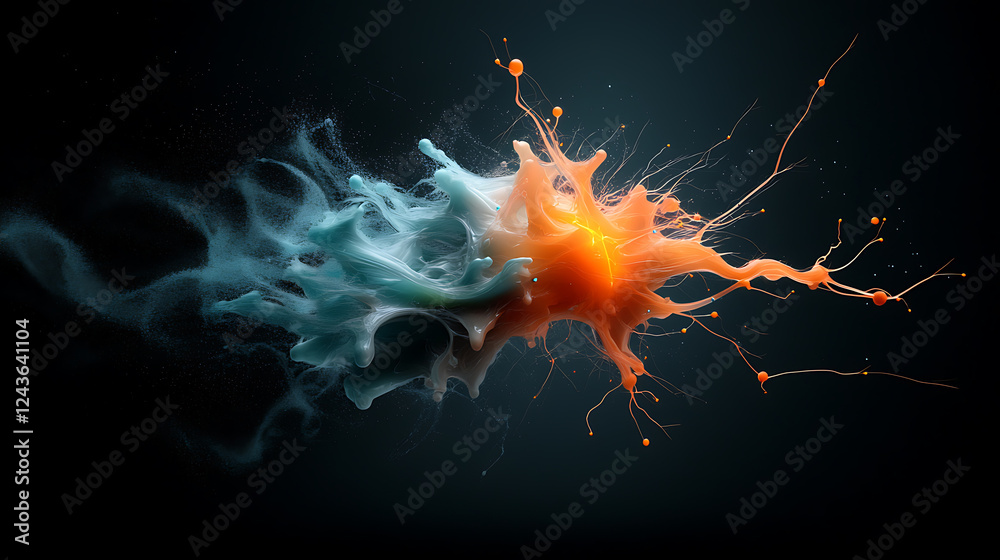 Poster dynamic color explosion abstract art digital creation dark background close-up view concept of creat
