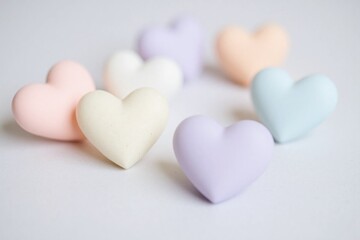 Obraz premium five heart shaped objects different textures colors gray surface