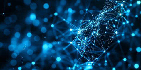Fototapeta premium Abstract Blue Network Connections, Luminous Points, and Futuristic Design on Dark Background