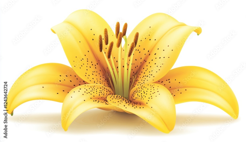 Sticker Close up view of a yellow flower with dark spots on its petals against a white background. The image features a detailed view of the flower's