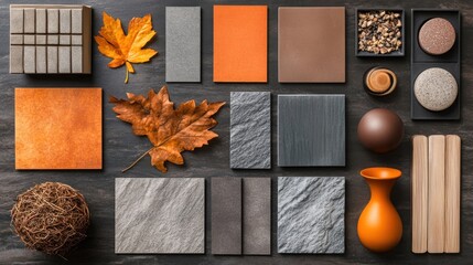 Autumnal color palette with natural textures and materials.