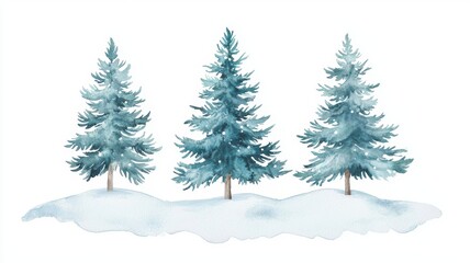 Obraz premium Whimsical Evergreen Trees Covered in Snow with Watercolor Effect