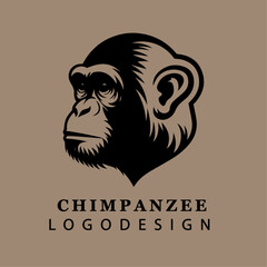 Bold Monochrome Chimpanzee Head Logo in Circular Vector Design for Branding and Wildlife Concepts
