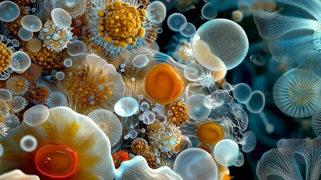 Microscopic View of Diverse Microorganisms and Cellular Structures