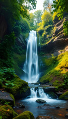 Fototapeta premium green nature and waterfall wallpaper background, colorful. with white shades