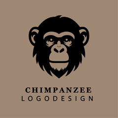 Bold Monochrome Chimpanzee Head Logo in Circular Vector Design for Branding and Wildlife Concepts
