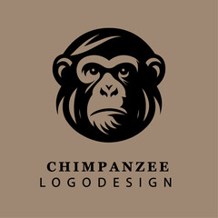 Bold Monochrome Chimpanzee Head Logo in Circular Vector Design for Branding and Wildlife Concepts
