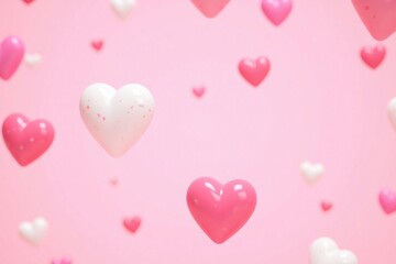 heart shaped objects in different sizes colors pastel pink bg