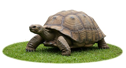 Fototapeta premium Giant Galapagos Tortoise on Lush Green Grass