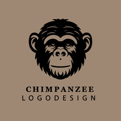 Bold Monochrome Chimpanzee Head Logo in Circular Vector Design for Branding and Wildlife Concepts
