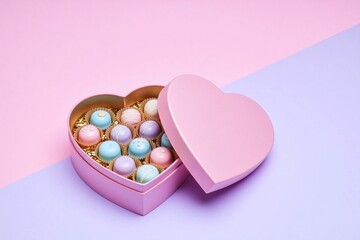 open box of assorted chocolates in heart shaped container