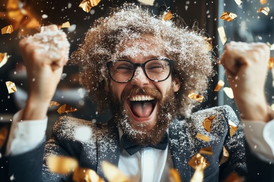 A young entrepreneur celebrating his first profitable business earnings