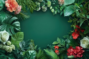 Fototapeta premium Graphic layout for advertising showcasing vibrant botanical elements and greenery
