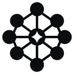 Abstract graphic of interconnected circles, representing a network or molecule.