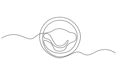 Continuous line drawing of car wheel icon. One line icon of wheel, teering wheel symbol in continuous line drawing style abstract background.