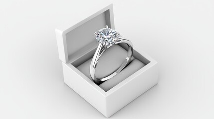 Sparkling Diamond Ring in Elegant White Box - A brilliant diamond ring, symbolising love, commitment, luxury, elegance, and forever, rests inside a pristine white gift box.