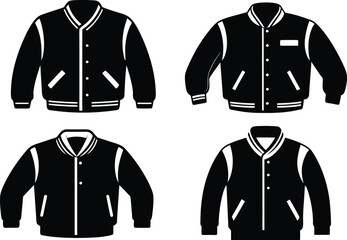 Letterman Jacket Silhouette Icon vector illustration Bundle, set of Jackets