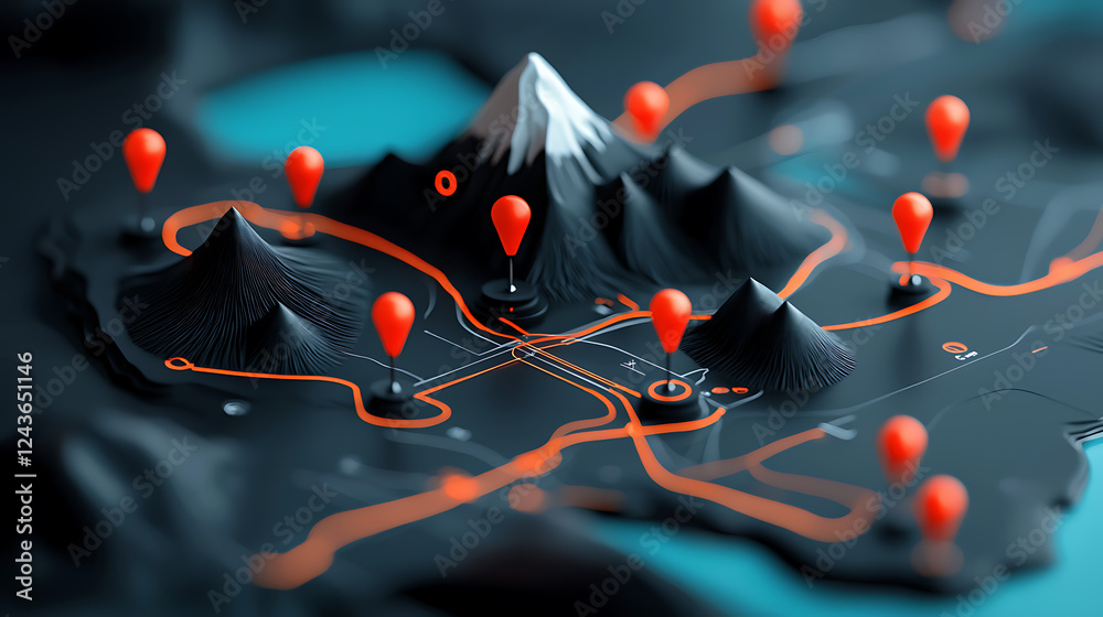 Poster exploring interactive map features digital landscape visual content urban environment bird's eye vie