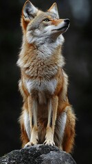 Fototapeta premium HD Phone Wallpaper Majestic Coyote Sitting on Rock Wild Canine Portrait Nature Photography