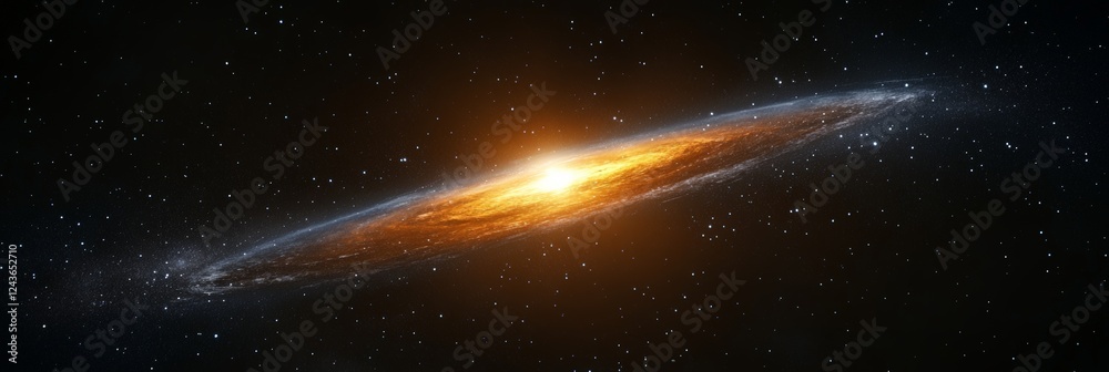 Poster stunning cosmic landscape showcasing a bright spiral galaxy with a luminous core, surrounded by coun