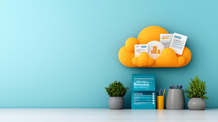 Cloud computing solutions for modern businesses office setting digital content bright environment close-up view innovation and efficiency