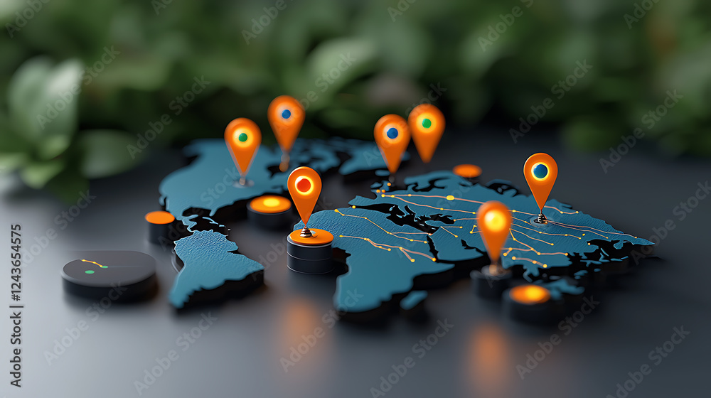 Poster global location tracking world map visualization digital mapping interactive environment aerial view