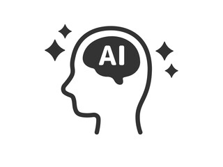 横顔と人工知能（AI）のアイコン（線画）のイラスト