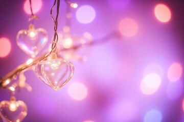 heart shaped glass like decorations glowing bokeh effect