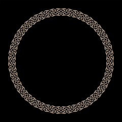 Oriental gold pattern with arabesques and floral elements. Traditional classic ornament. Eastern national gold round pattern. For ceramic, plate, medallion, porcelain, embroidery, sandblasting, laser 