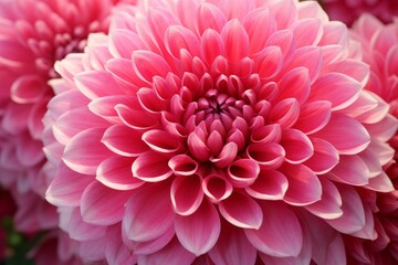 Pink dahlia flower head filling the frame, showcasing its many delicate petals and vibrant color