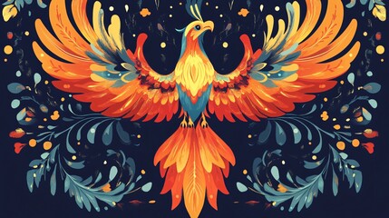 Fototapeta premium Slavic Bird of Fire Flat Vector Illustration: A Majestic Symbol of Protection and Guidance