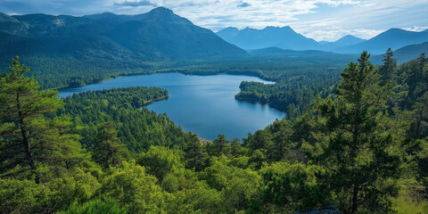 Naklejka premium lake mountain landscape