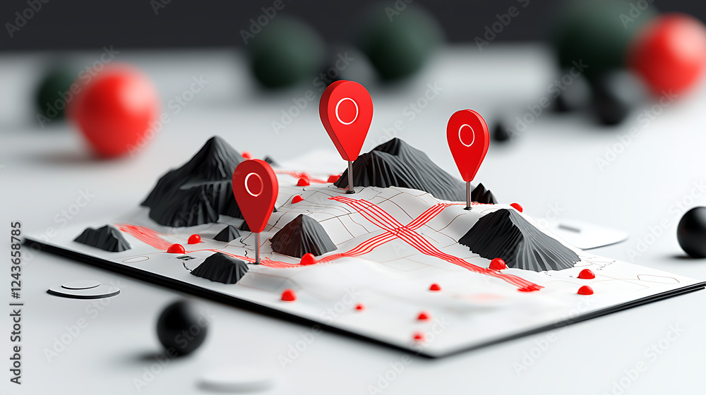 Poster exploring geographical mapping techniques creative studio digital art modern environment aerial view