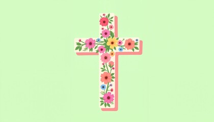 Obraz premium Floral cross design on green background