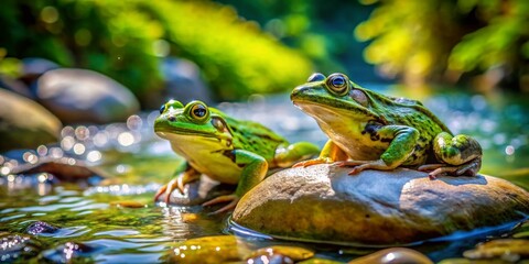 Obraz premium Two Frogs in Shakhe River, Golovinka Village, Krasnodar Krai, Russia - High-Resolution Stock Photo