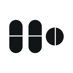 Pill medical icon is a simple vector illustration of a capsule and tablet, perfect for representing medication